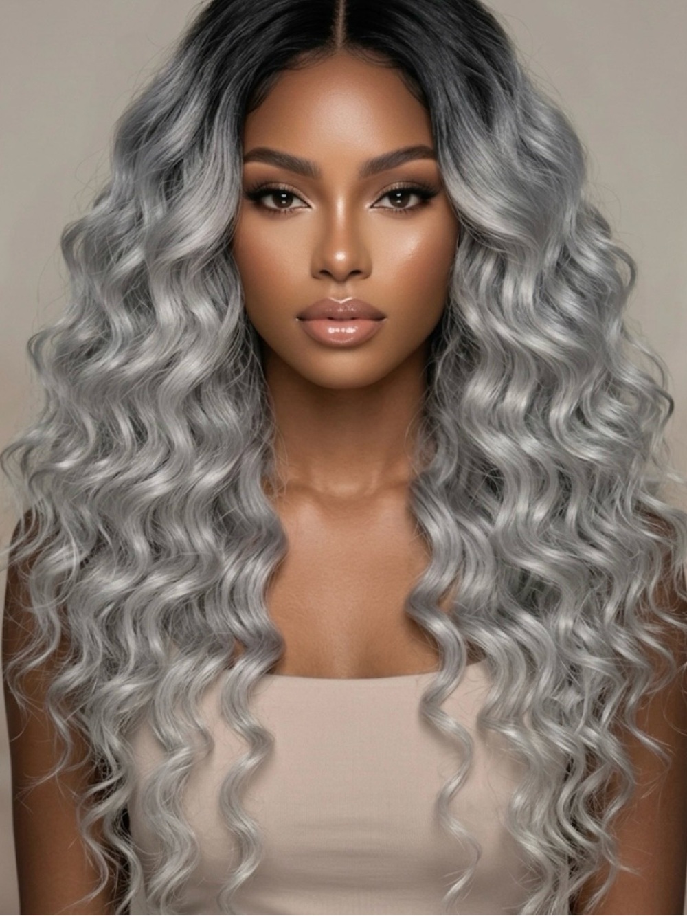 Look Beautiful 22” 24” 26”3 bundles Ombre Black to Silver blonde Wavy Human Hair